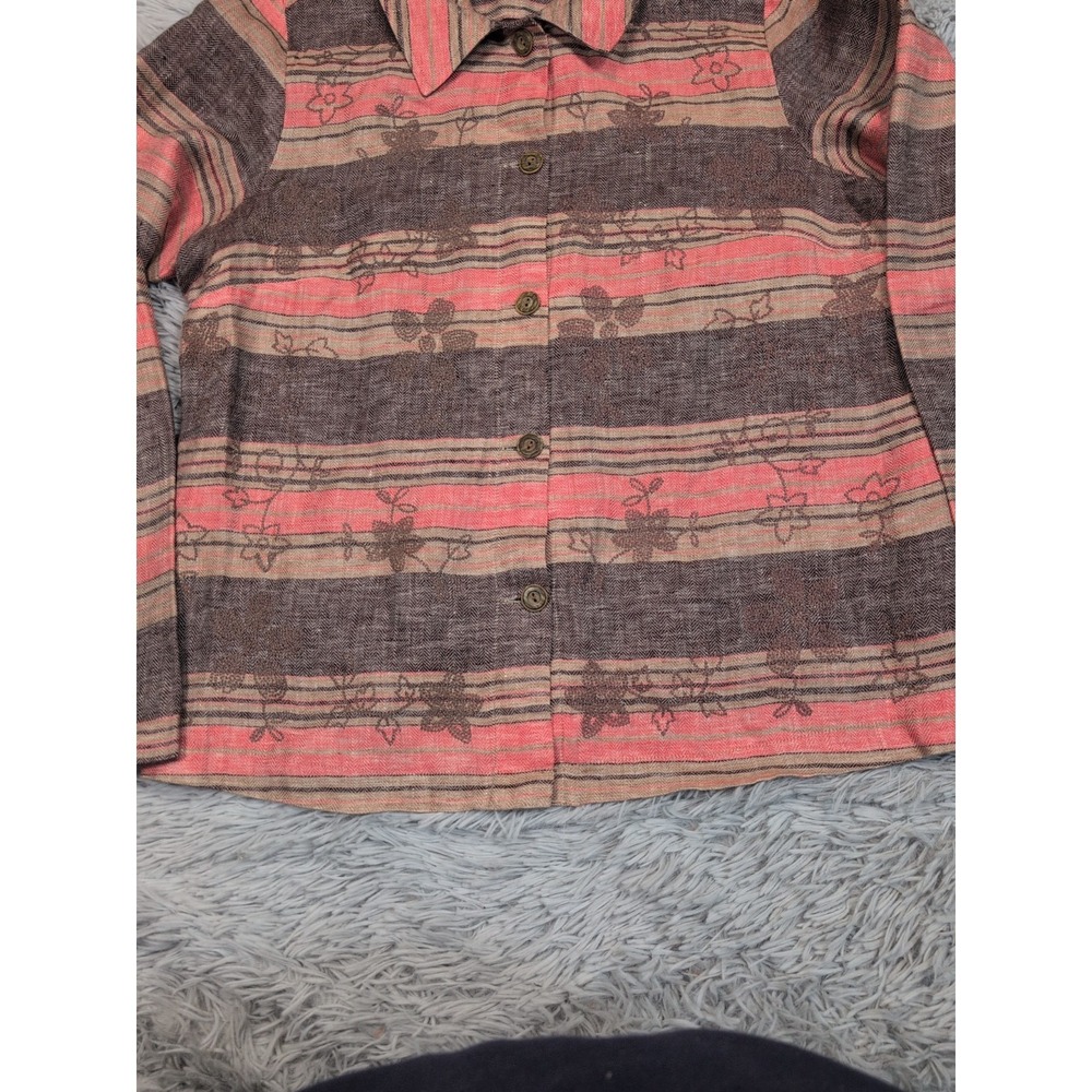 Christopher & Banks Shirt Womens M Linen Button Up Floral Embroidery Preppy - Picture 8 of 12